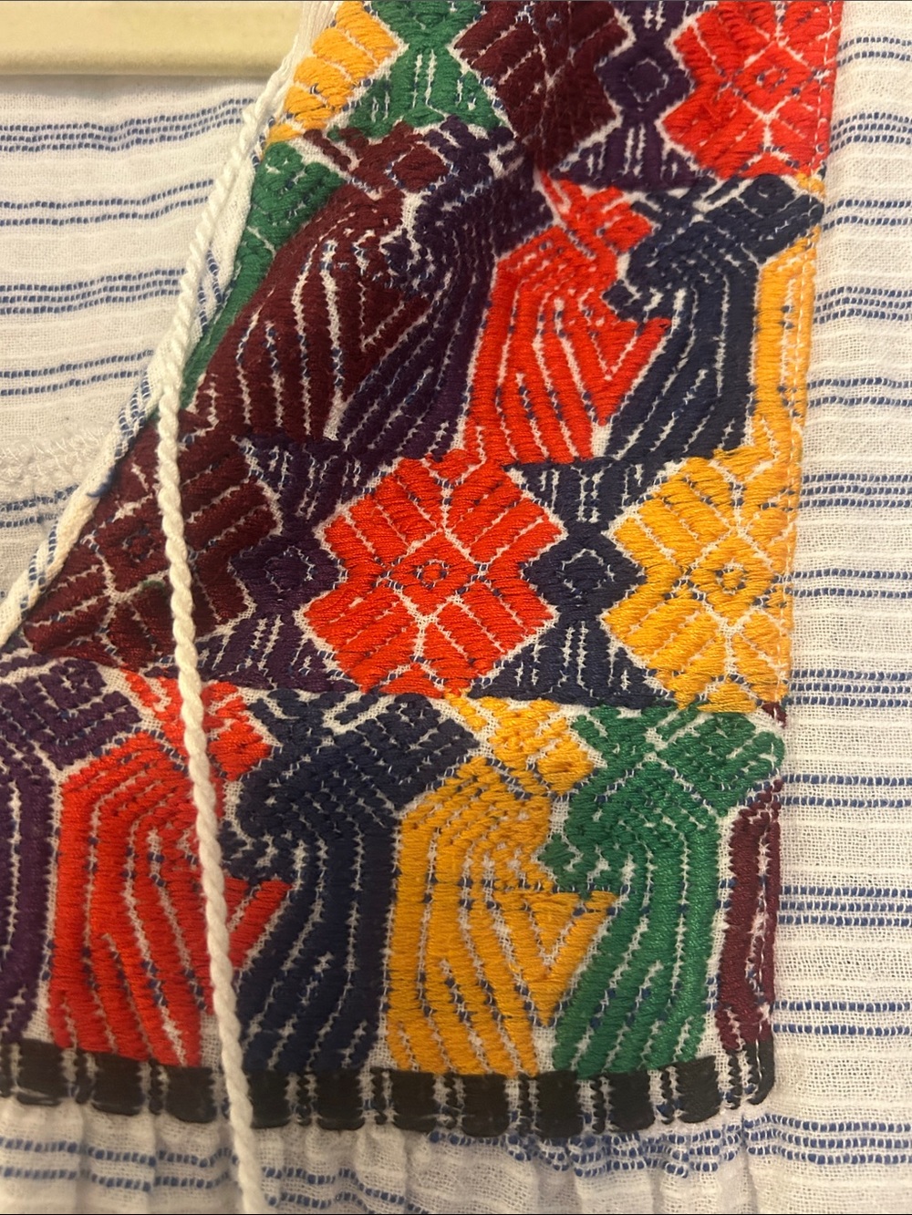 Striped Boho Tunic with Colorful Embroidered Yoke - Picture 7 of 7
